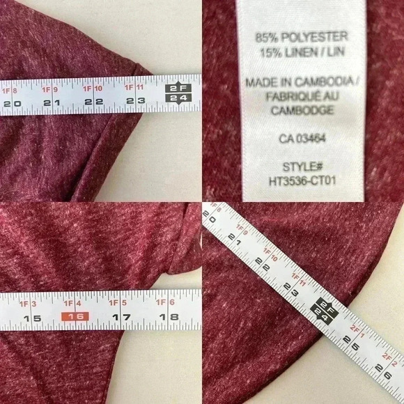 Ricki’s Linen Blend  Loose Fit V Neck T-Shirt Burgundy Size XS - Picture 13 of 16